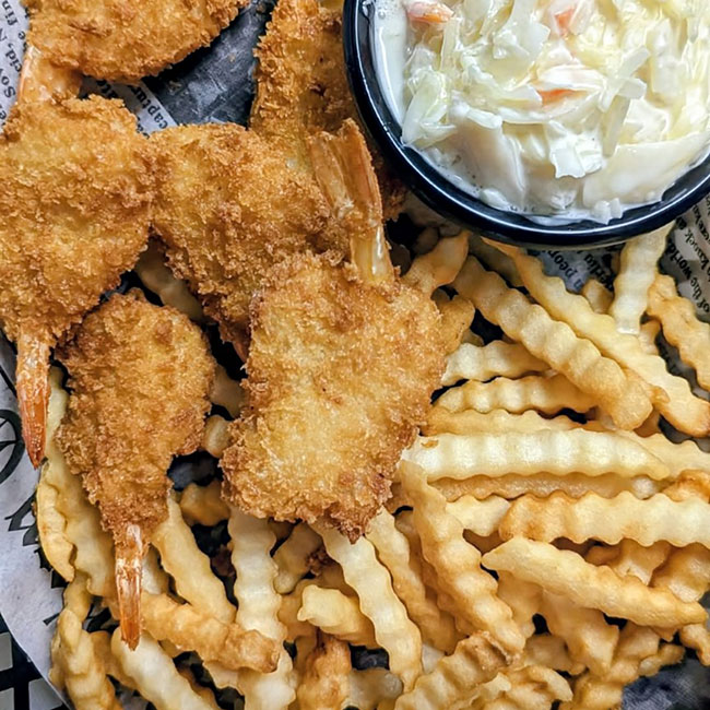 Fried shrimp with fries